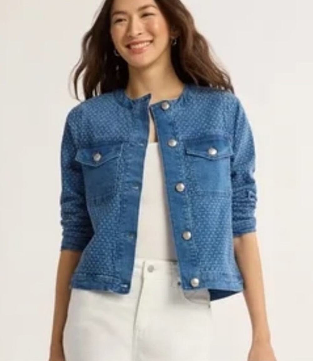 Time and Tru Clip Dot Denim Collarless Jacket size M/L